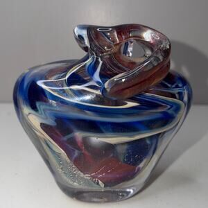 Murano Glass Style Hand Blown Pretzel Sculputre Blue Brown Contemporary American